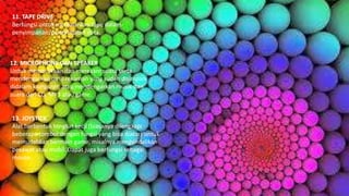 11. TAPE DRIVE
Berfungsi untuk menjalankan tape dalam
penyimpanan/pengambilan data.
12. MICROPHONE DAN SPEAKER
Untuk memasukkan dan merekam suara serta
mendengarkan hasil rekaman yang sudah disimpan
didalam komputer, atau mendengarkan musik dan
suara dari CD, MP3 atau game.
13. JOYSTICK
Alat berbentuk tongkat kecil (biasanya dilengkapi
beberapa tombol dengan fungsi yang bisa diatur) untuk
memudahkan bermain game, misalnya mengendalikan
pesawat atau mobil. Dapat juga berfungsi sebagai
mouse.
 