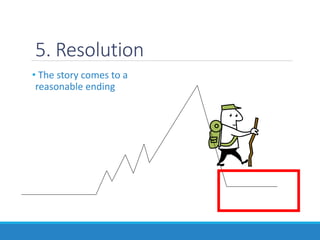 5. Resolution
• The story comes to a
reasonable ending
 