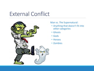 External Conflict
Man vs. The Supernatural:
• Anything that doesn’t fit into
other categories
• Ghosts
• Gods
• Heroes
• Zombies
 
