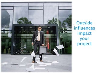Learning Points
• Learn how to get alignment and a common
definition of success at the beginning of your
project.
• Understand how this definition can be used
to create a commitment-based estimate and
release plan before detailed requirements
• Understand how to use the definition
artifacts to control change throughout the
project lifecycle

 