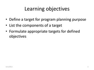 Example Define Target Setting Setting targets | PPTX