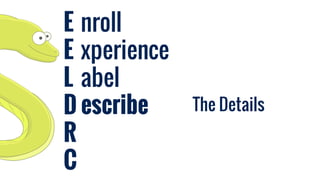 E
E
L
D
R
C
nroll
xperience
abel
escribe The Details
 