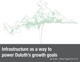 Infrastructure as a way to
power Duluth’s growth goals
Jen Krava . Nissa Tupper 12.10.12
 
