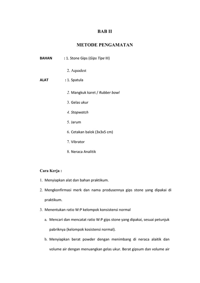 SETTING TIME GYPSUM TYPE III KEDOKTERAN GIGI RASIO W/P PDF