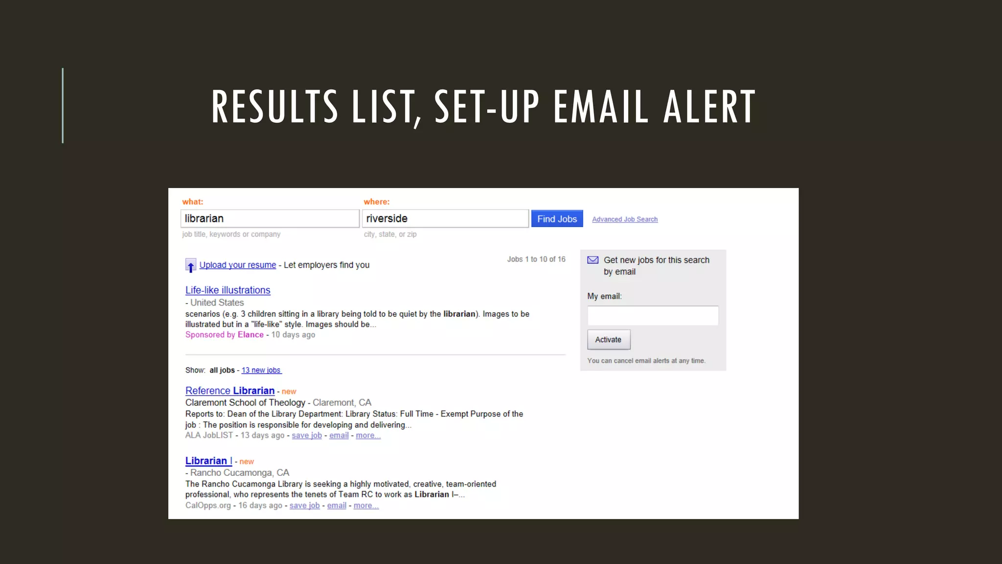 RESULTS LIST, SET-UP EMAIL ALERT