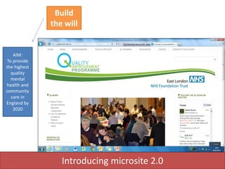 AIM:
To provide
the highest
quality
mental
health and
community
care in
England by
2020
Build
the will
Introducing microsite 2.0
 