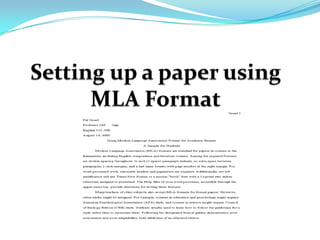 Setting up a paper using MLA Format 