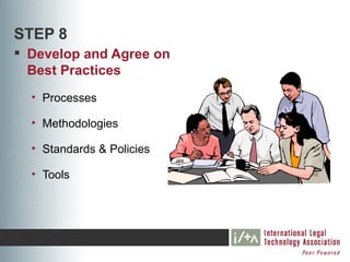 STEP 8
 Develop and Agree on
  Best Practices
  • Processes

  • Methodologies

  • Standards & Policies

  • Tools
 