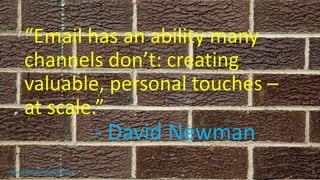 “Email has an ability many
channels don’t: creating
valuable, personal touches –
at scale.”
- David Newman
topanalyticalvirtualassistant 2
 