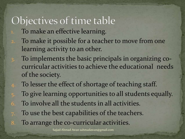 Setting up of time table for school by Sajjad Ahmad Awan PhD scholar | PPT