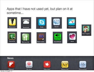 Apps that I have not used yet, but plan on it at
sometime...
33
Monday, 26 August, 13
 