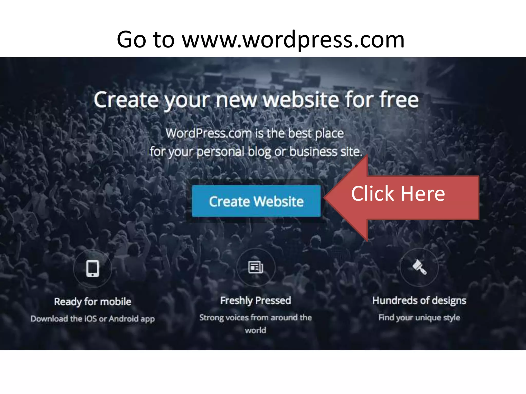 Go to www.wordpress.com
Click Here