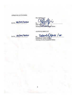 APPROVED AS TO FORM:
DATE: (}t, (?A'f/'L,O;z,t)
ALSTON & BIRD LLP
DATE:
~~BO~ ;~
Attorneys for the Foundation Parties
8
 