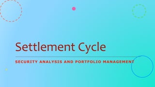 Settlement Cycle
SECURITY ANALYSIS AND PORTFOLIO MANAGEMENT
 