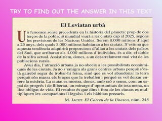 TRY TO FIND OUT THE ANSWER IN THIS TEXT Why do people migrate to cities and what are the consequences of this according to the text? 