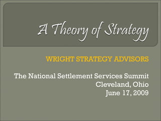 WRIGHT STRATEGY ADVISORS The National Settlement Services Summit Cleveland, Ohio June 17, 2009 