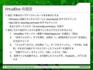 VirtualBox
✓ : 

• Windows: USB vbconﬁg.bat 

• Mac OS X: vbconﬁg.command  
sh vbconﬁg.command 

✓ : OS 

1. 	VirtualBox M...
