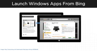 Launch Windows Apps From Bing
Image: http://www.bing.com/webmaster/help/app-linking-09399b4b
 