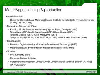 MateriApps planning & production
• Administration:

• Center for Computational Materials Science, Institute for Solid Stat...