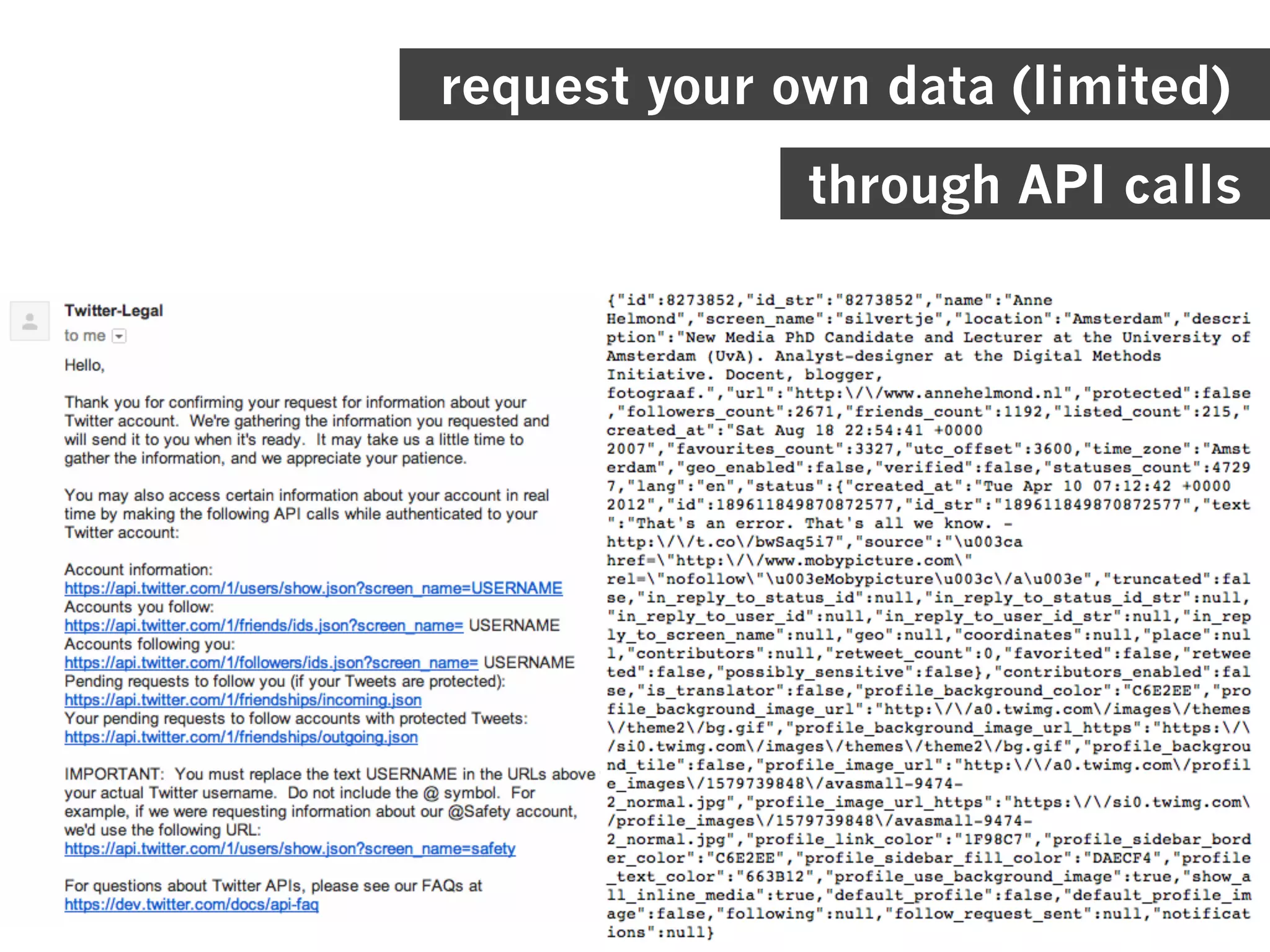 request your own data (limited)
              through API calls
 