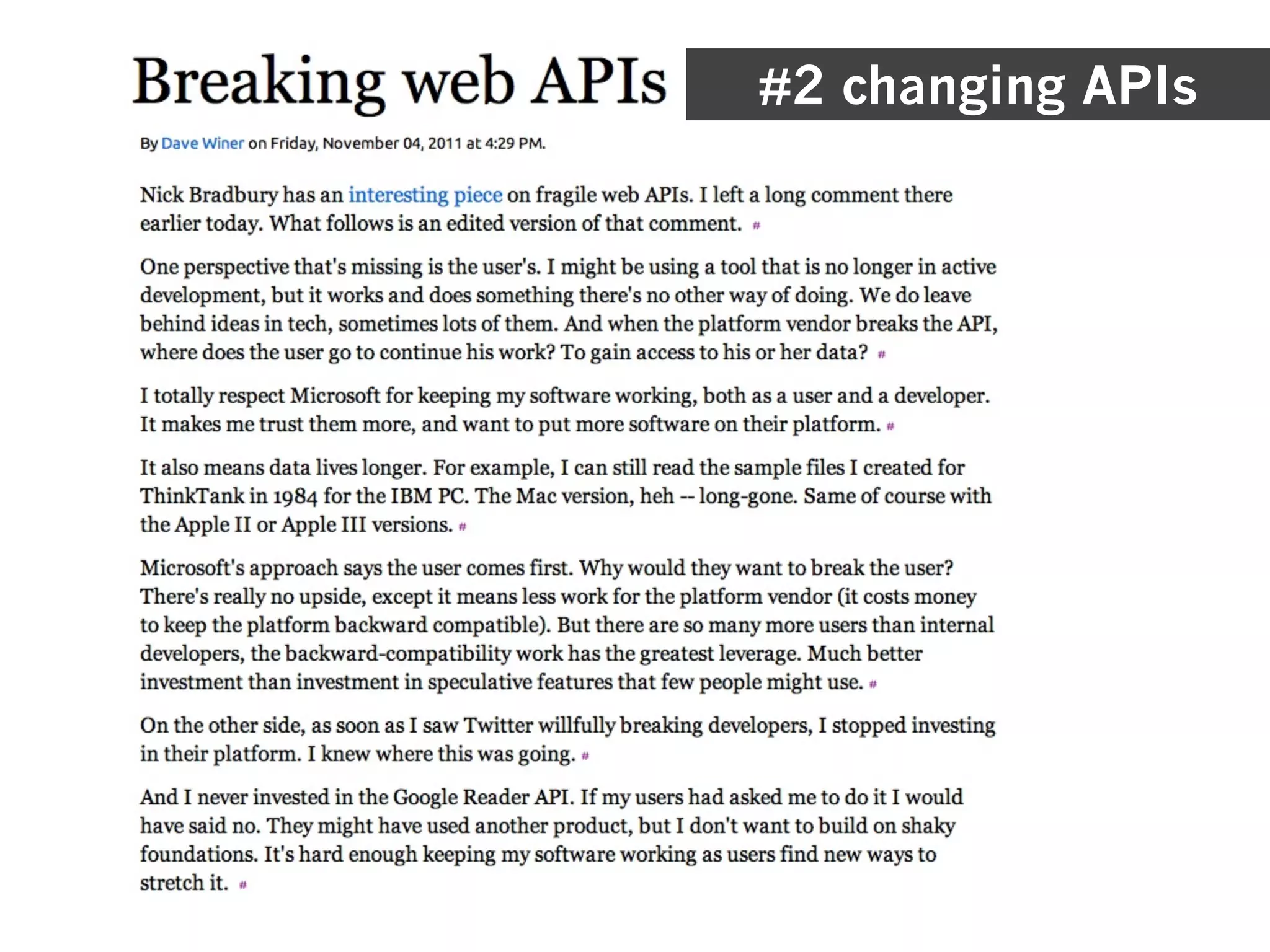 #2 changing APIs
 