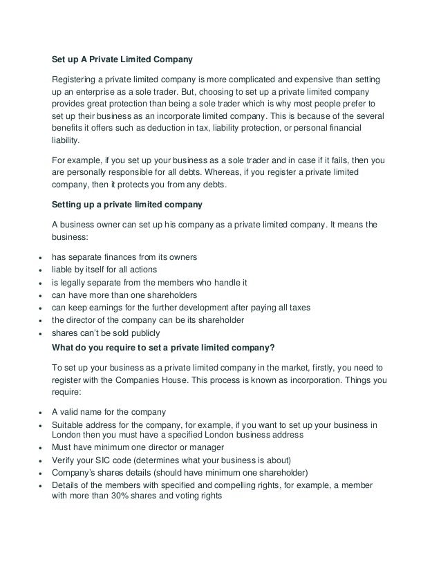 Set up a private limited company
