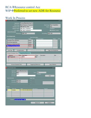 RCAResource control Acc
WIPPreferred to set new ADR for Resource
Work In Process
 