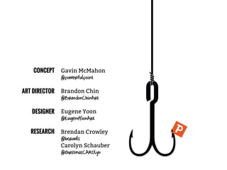 Gavin McMahon
@powerfulpoint
Brandon Chin
@BrandonChinArt
Eugene Yoon
@EugeneYoonArt
Brendan Crowley
@bcrowls
Carolyn Schauber
@chrstmasCAROLyn
ART DIRECTOR
DESIGNER
RESEARCH
CONCEPT
 