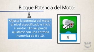 Bloque Potencia del Motor
•Ajusta la potencia del motor
al nivel especificado e inicia
el motor. El nivel puede
ajustarse con una entrada
numérica de 0 a 10.
 