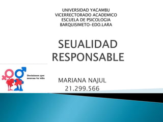 MARIANA NAJUL
21.299.566
UNIVERSIDAD YACAMBU
VICERRECTORADO ACADEMICO
ESCUELA DE PSICOLOGIA
BARQUISIMETO-EDO.LARA
 