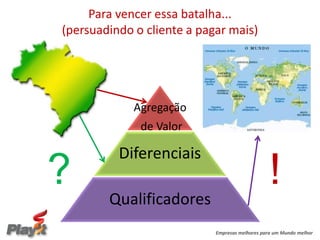 Para vencer essa batalha...
(persuadindo o cliente a pagar mais)




             Agregação
              de Valor

          Diferenciais
?       Qualificadores
                                                !
                            Empresas melhores para um Mundo melhor
 