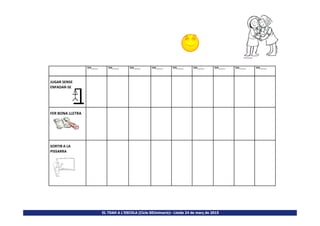 DIA_____ DIA_____ DIA_____ DIA_____ DIA_____ DIA_____ DIA_____ DIA_____ DIA_____
JUGAR SENSE
ENFADAR-SE
FER BONA LLETRA
EL TDAH A L’ESCOLA (Cicle SEUminaris)– Lleida 24 de març de 2015
FER BONA LLETRA
SORTIR A LA
PISSARRA
 