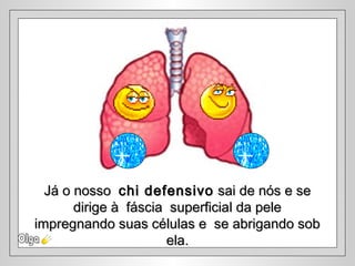 Já o nossoJá o nosso chi defensivochi defensivo sai de nós e sesai de nós e se
dirige à fáscia superficial da peledirige à fáscia superficial da pele
impregnando suas células e se abrigando sobimpregnando suas células e se abrigando sob
ela.ela.
 