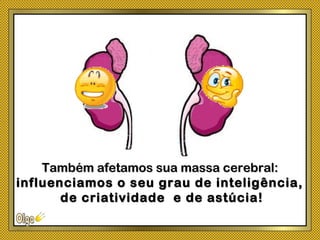 Também afetamos sua massa cerebral:Também afetamos sua massa cerebral:
influenciamos o seu grau de inteligência,influenciamos o seu grau de inteligência,
de criatividade e de astúcia!de criatividade e de astúcia!
 
