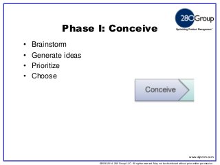 ©2006-2014 280 Group LLC. All rights reserved. May not be distributed without prior written permission 
©2006 280 Group LLC. All rights reserved. May not be distributed without prior written permission 
Phase I: Conceive 
•Brainstorm 
•Generate ideas 
•Prioritize 
•Choose 
www.aipmm.com  