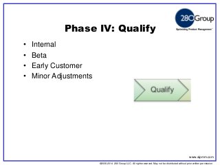 ©2006-2014 280 Group LLC. All rights reserved. May not be distributed without prior written permission 
©2006 280 Group LLC. All rights reserved. May not be distributed without prior written permission 
Phase IV: Qualify 
•Internal 
•Beta 
•Early Customer 
•Minor Adjustments 
www.aipmm.com  