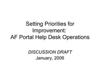 Setting Priorities for Improvement:  AF Portal Help Desk Operations DISCUSSION DRAFT January, 2006 