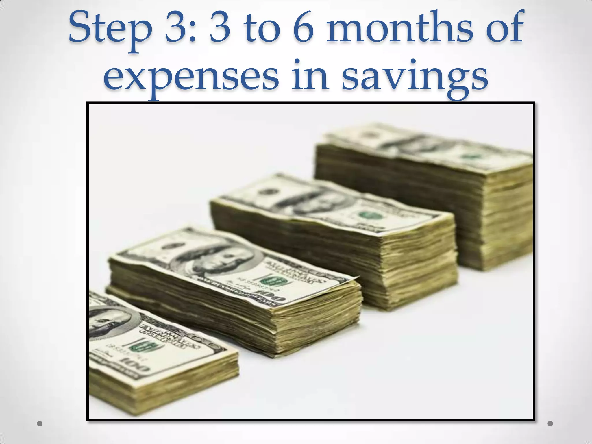 Step 3: 3 to 6 months of
expenses in savings

 