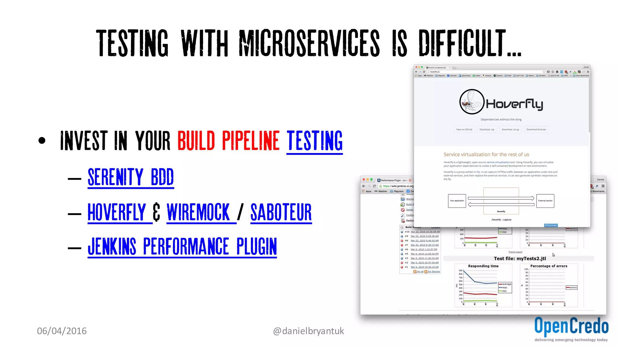 People are surprisingly quiet about this...
07/04/2016 @danielbryantuk
martinfowler.com/articles/microservice-testing/
 