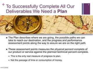 + To Successfully Complete All Our
Deliverables We Need a Plan
 The Plan describes where we are going, the possible paths...