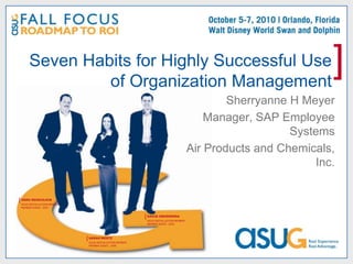 Seven Habits for Highly Successful Use of Organization Management Sherryanne H Meyer Manager, SAP Employee Systems Air Products and Chemicals, Inc. 
