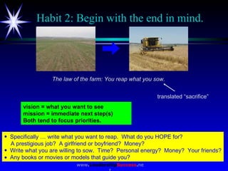 Habit 2: Begin with the end in mind. <ul><li>Specifically … write what you want to reap.  What do you HOPE for?  </li></ul...