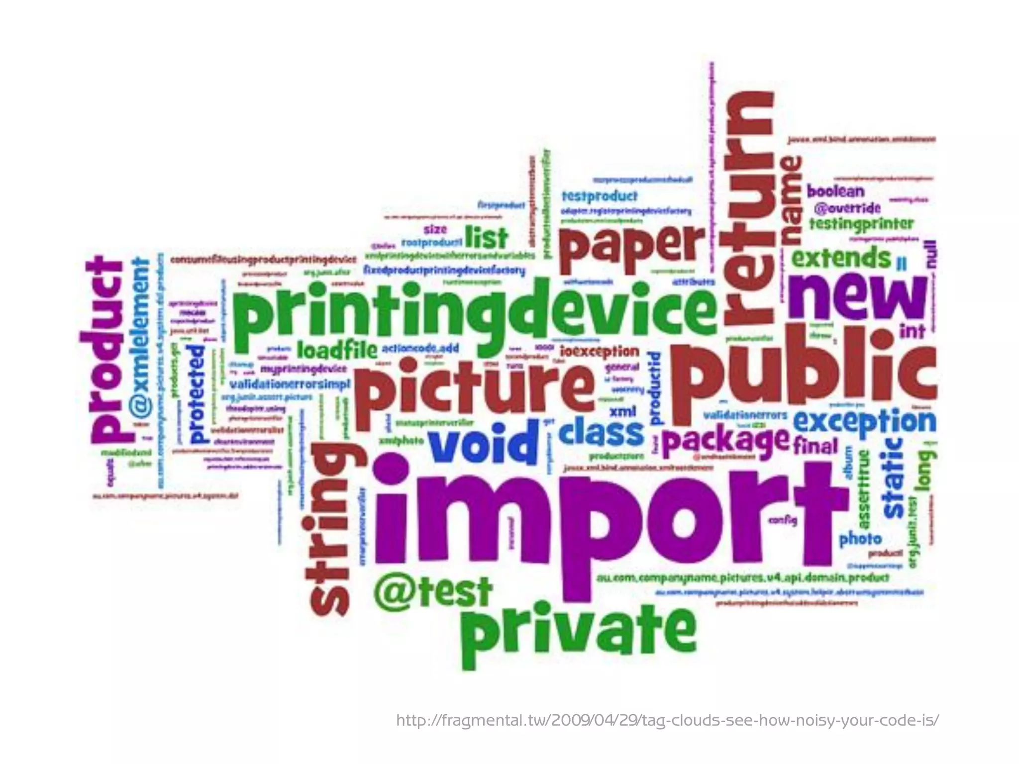 http://fragmental.tw/2009/04/29/tag-clouds-see-how-noisy-your-code-is/
 