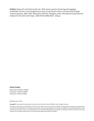 Seven seasons of learning and engaging smallholder farmers in the drought-prone areas of sub-Saharan Africa and South Asia through Tropical Legumes 