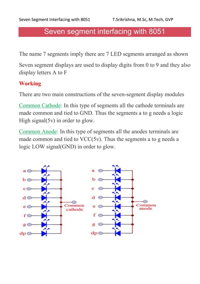 Seven segment interfacing with 8051.pdf | Computer Peripherals | Computing