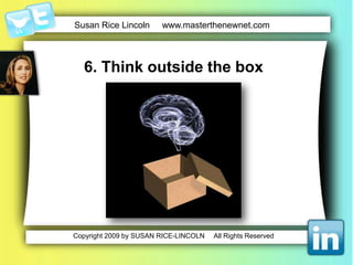 New technologycanre-define interactions between brands and consumersGet rid of old thinkingChange the advertising paradigm of the 20th centuryYou need to innovate as much as technology hasBe respectful of digital touch points and community sensitivities