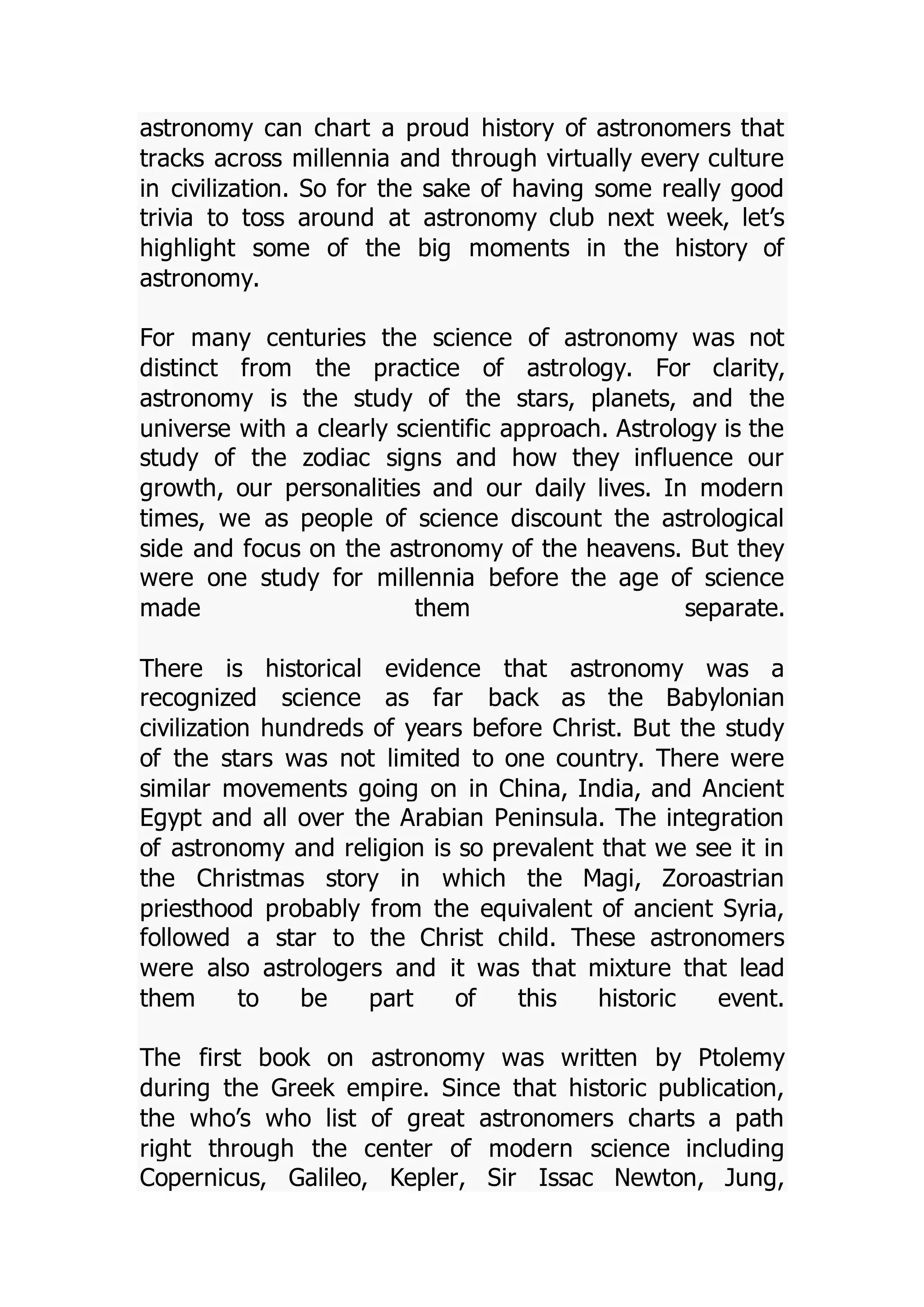 The History Of Astronomy | DOCX