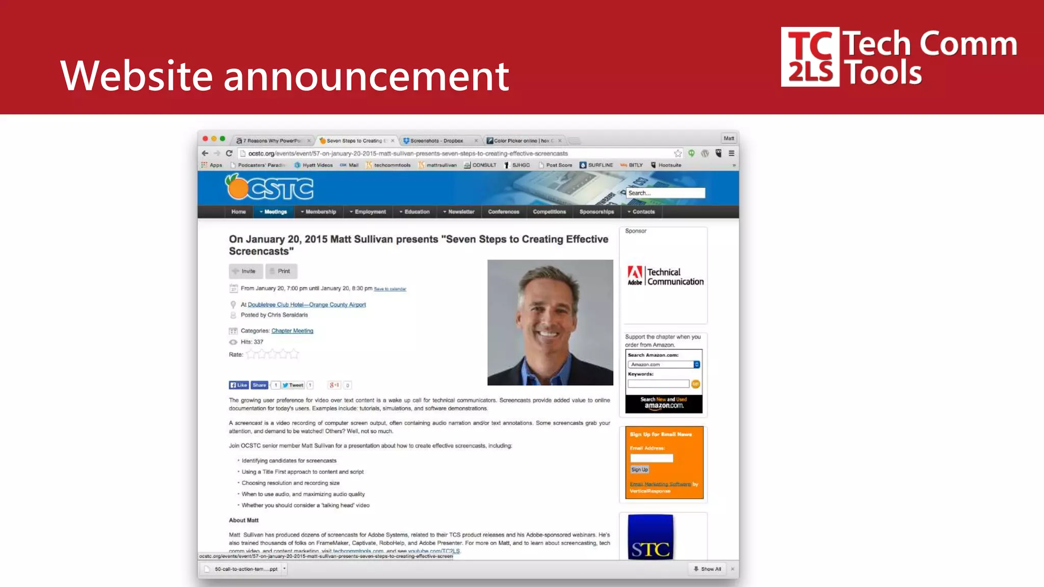 Website announcement
 