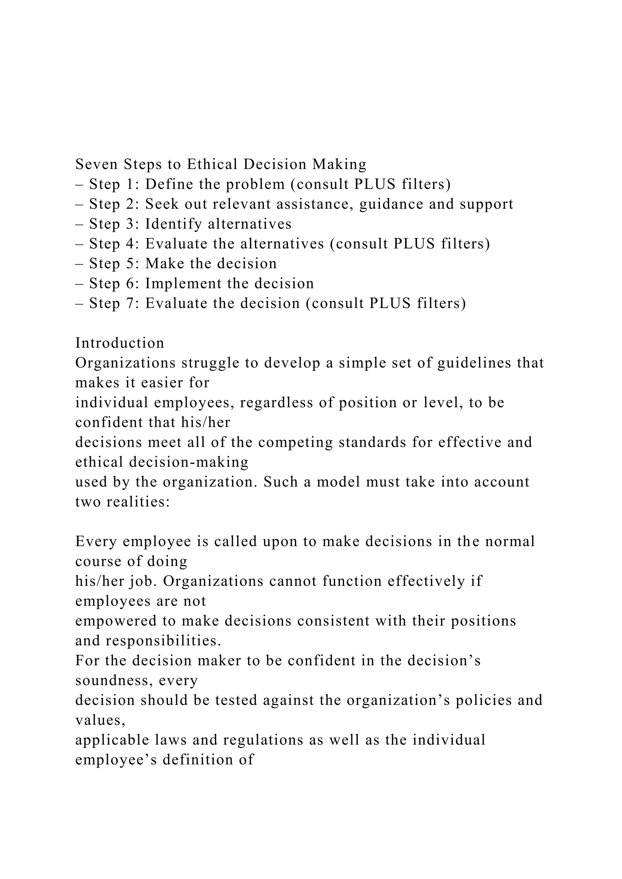 Seven Steps to Ethical Decision Making– Step 1 Define the p.docx