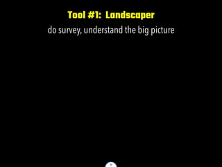 11
Tool #1: Landscaper
do survey, understand the big picture
 